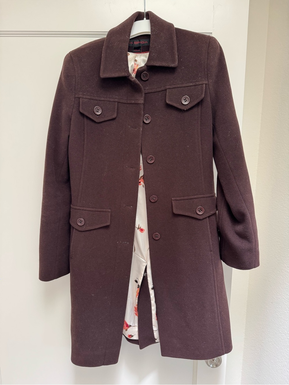 Via Spiga Chocolate Brown Wool Pea Coat